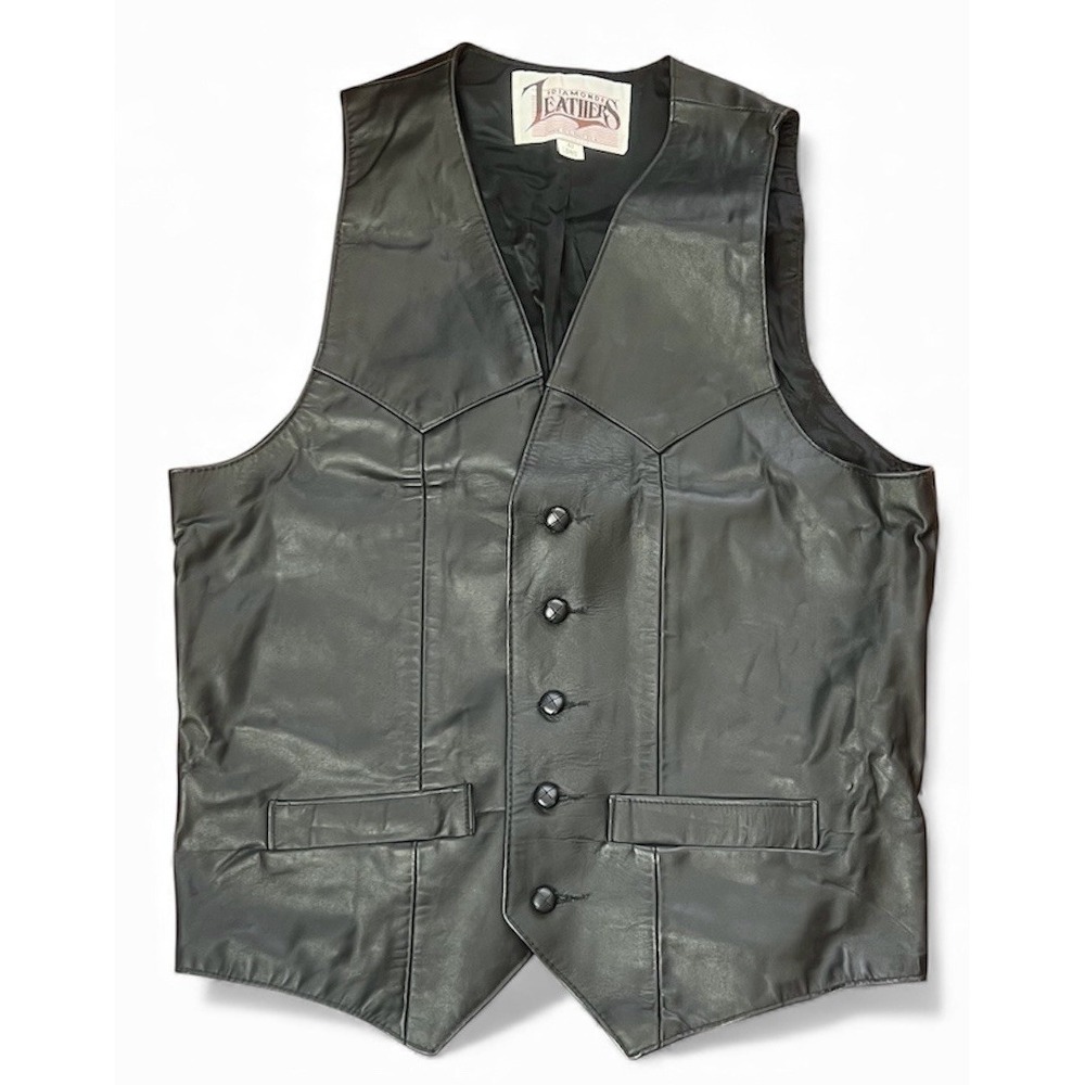 Diamond Leathers Vest Men's 40 Long Black Button Front Western‎ Biker El Paso TX